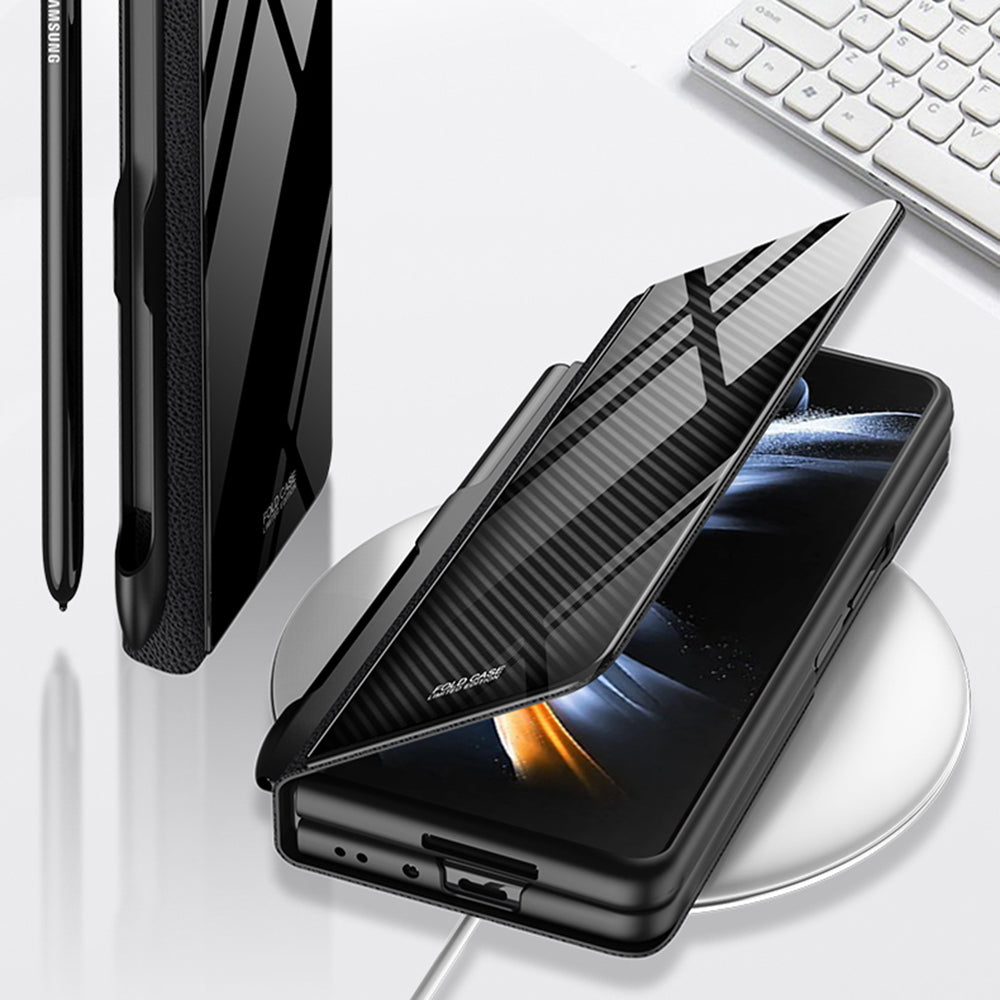 GKK til Samsung Galaxy Z Fold4 5G mønster telefonetui PU læder hærdet glas PC beskyttelsescover med kuglepen GKK til Samsung Galaxy Z Fold4 5G mønster telefonetui PU læder hærdet glas PC beskyttelsescover med kuglepen
